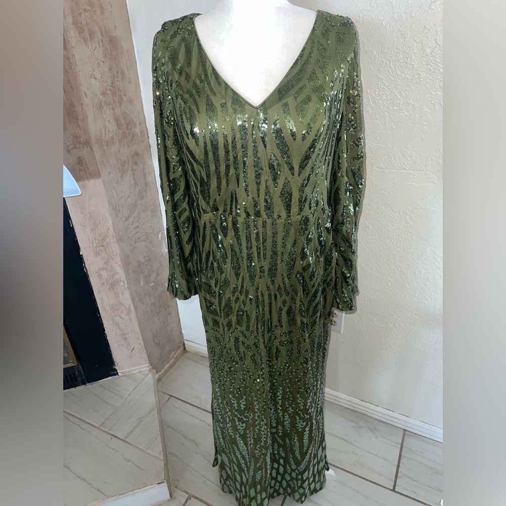 SHEIN Plus Sequin Women Elegant V Neck Split Sleeve Mermaid Formal Evening Dress - Picture 4 of 12